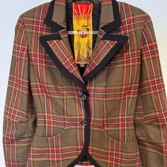 Vtg L.A.M.B. by Gwen Stefani Y2K Tartan Plaid Wool Blazer Size 4 - Picture 3 of 10